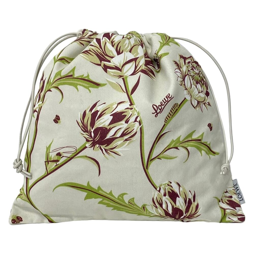 Loewe Drawstring Pouch C822057X62 Cream Light Green Multi Cotton Leather